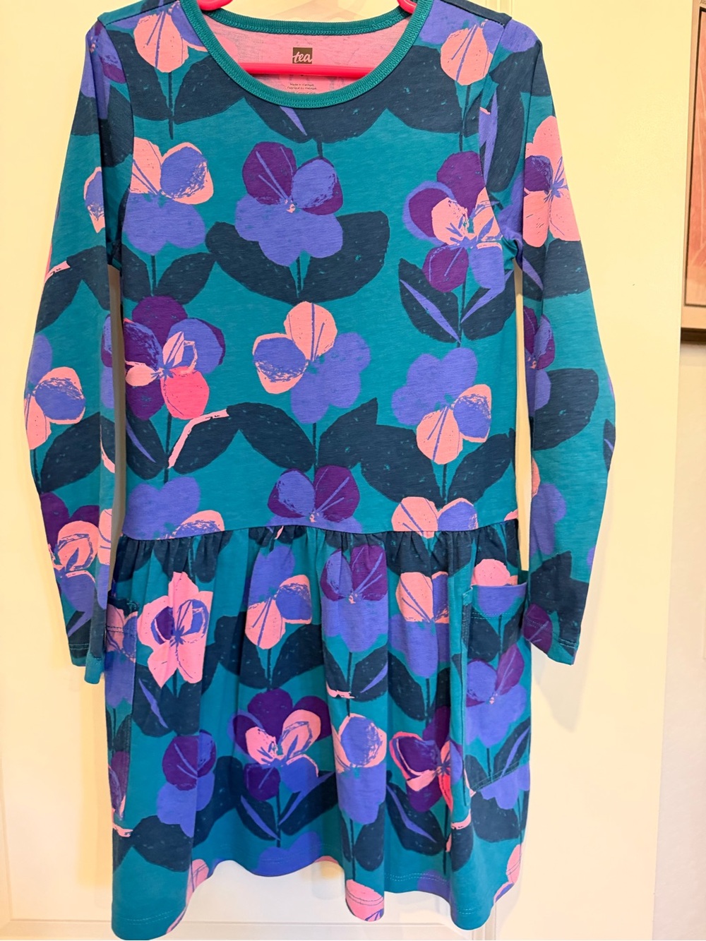 Tea Collection Teal Floral Long-Sleeve Dress with Purple and Pink Blooms
